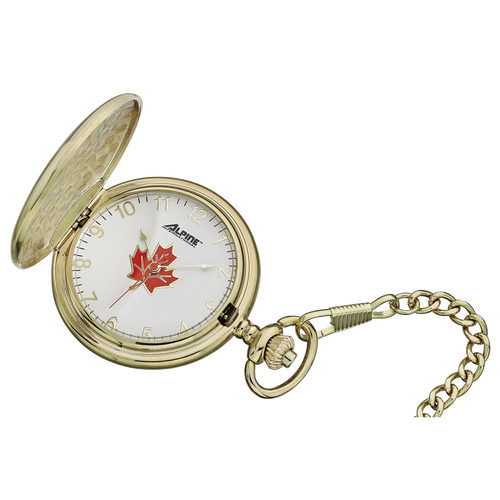 Alpine Quartz Pocket Watch - Gold Tone with Maple Leaf