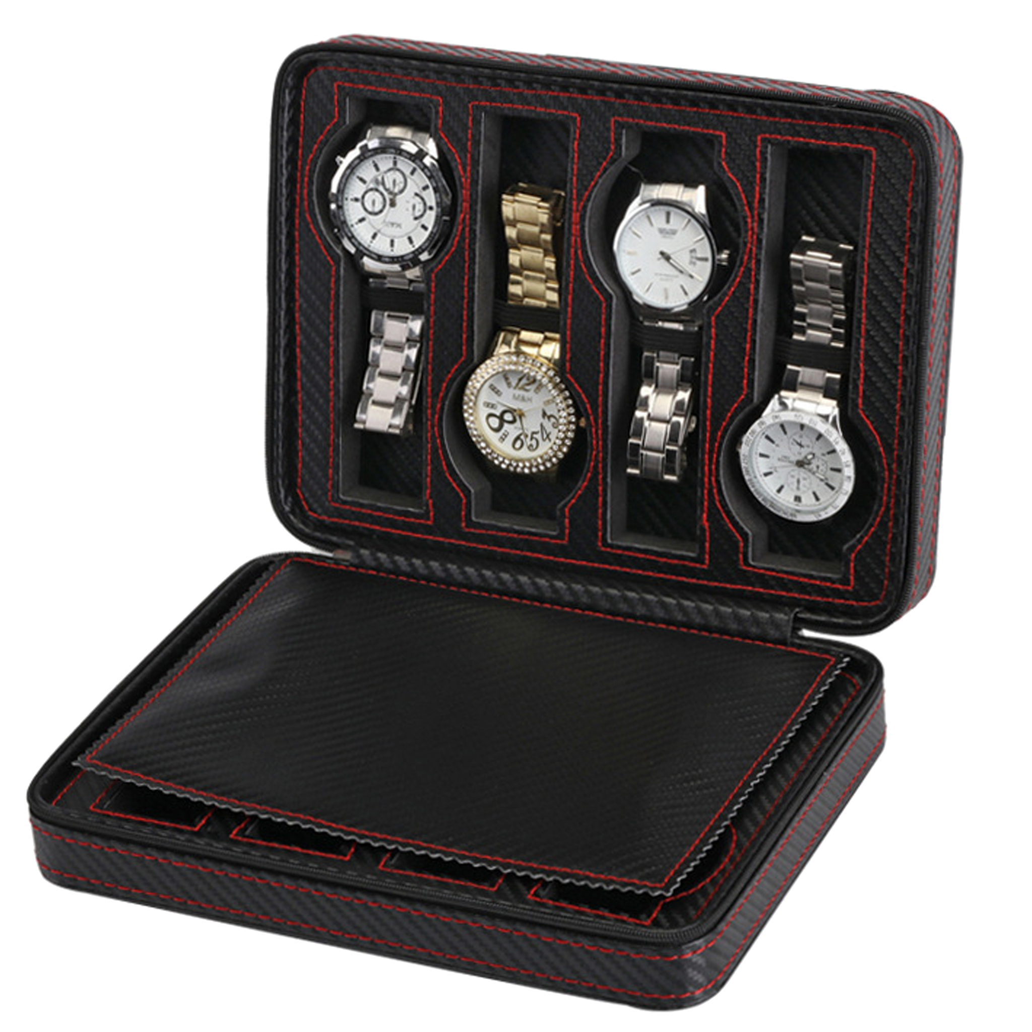STRAPSCO - Carbon Fibre Watch Case for 8 Watches