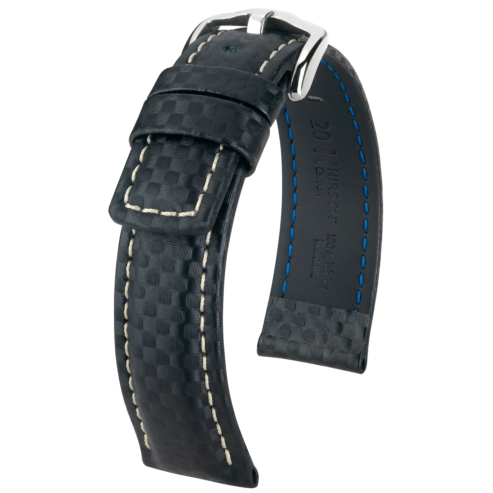 Hirsch CARBON Embossed Waterproof Leather Watch Strap