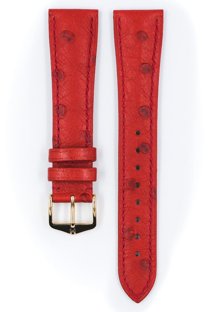 Hirsch MASSAI OSTRICH Leather Watch Strap in RED