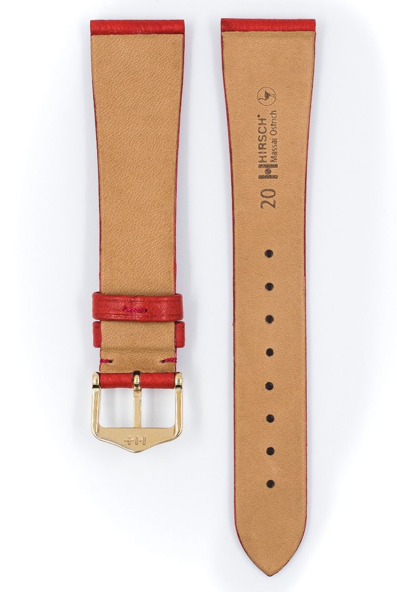 Hirsch MASSAI OSTRICH Leather Watch Strap in RED
