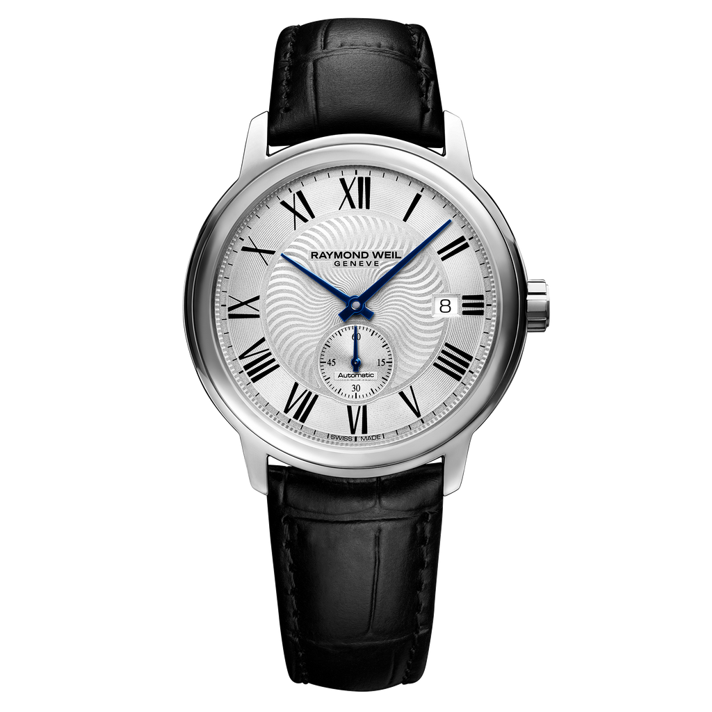 Raymond Weil Watch - MAESTRO Men's Black Automatic Date Watch, 39mm steel on leather strap