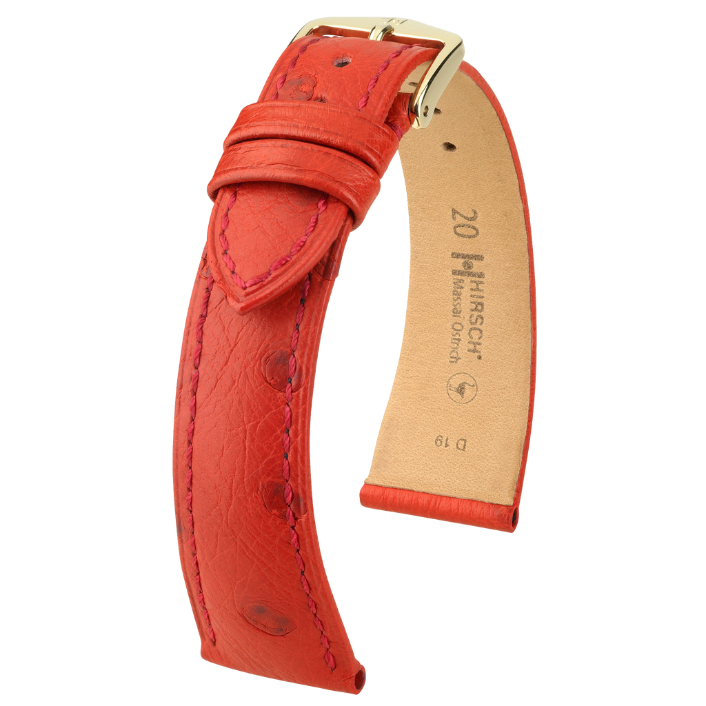 Hirsch MASSAI OSTRICH Leather Watch Strap RED