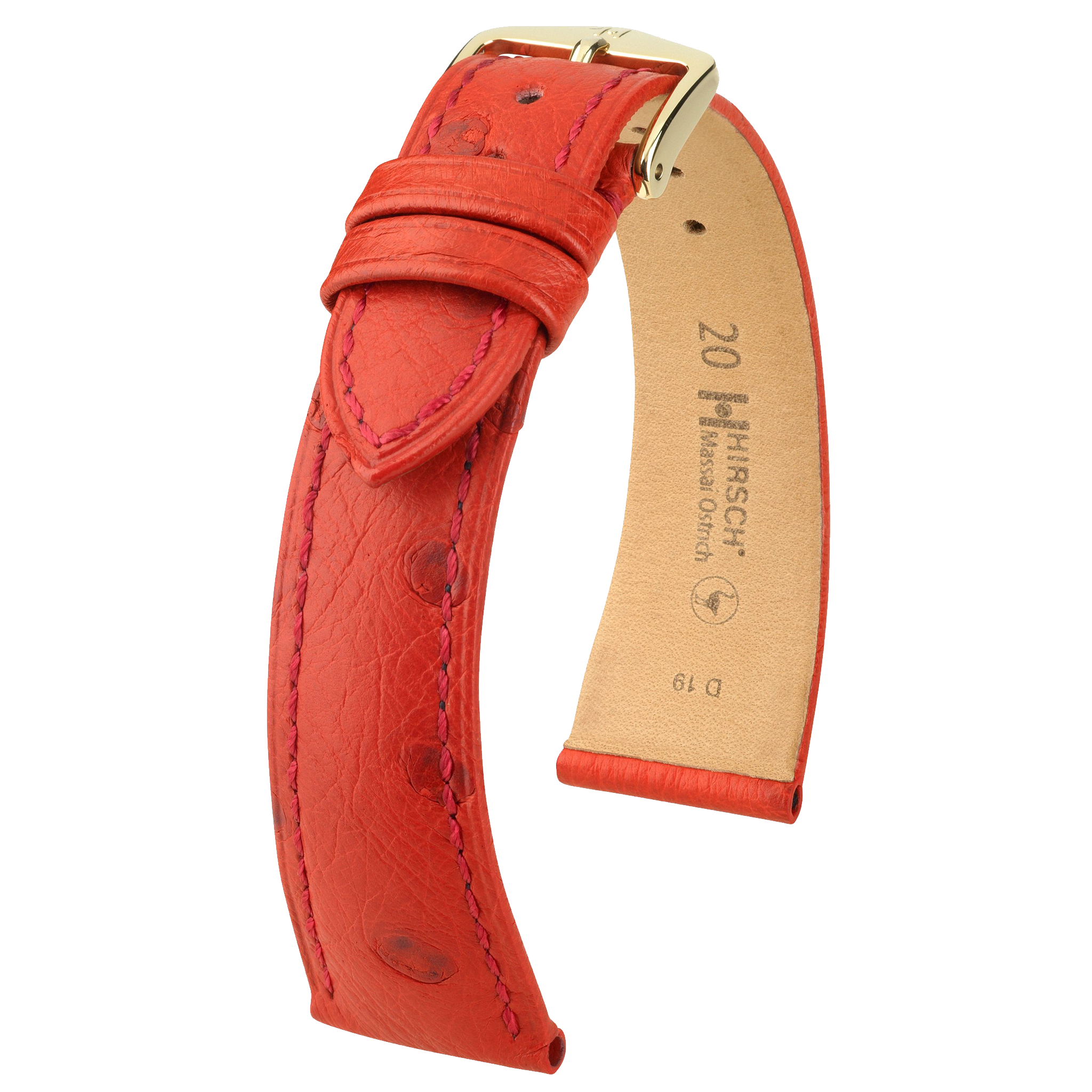 Hirsch MASSAI OSTRICH Leather Watch Strap in RED