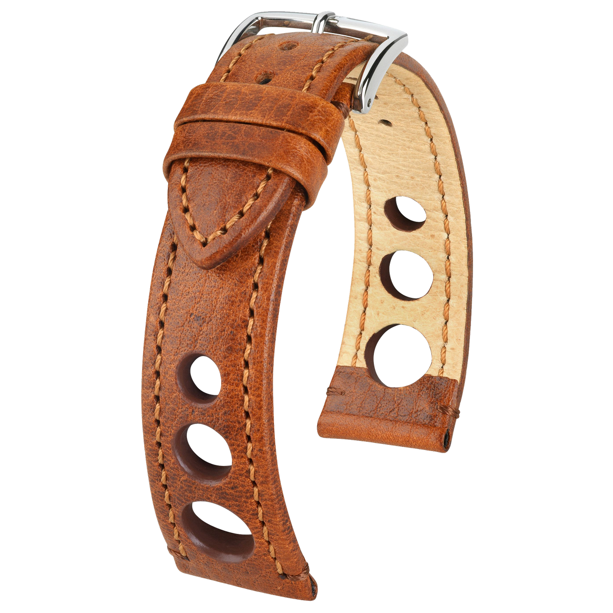 Hirsch RALLY Natural Leather Racing Watch Strap 18MM Brown