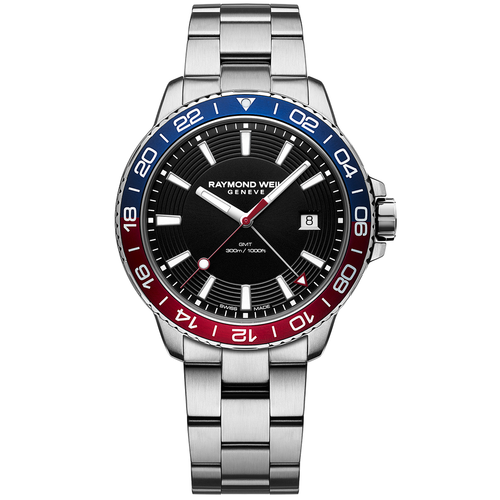 Raymond Weil Watch - TANGO Tango 300 GMT Quartz Date Watch, 42mm stainless steel, black dial, two-tone bezel